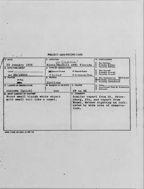 First page of 1956.01 - 7340342 - Miami (MacDill AFB) Florida