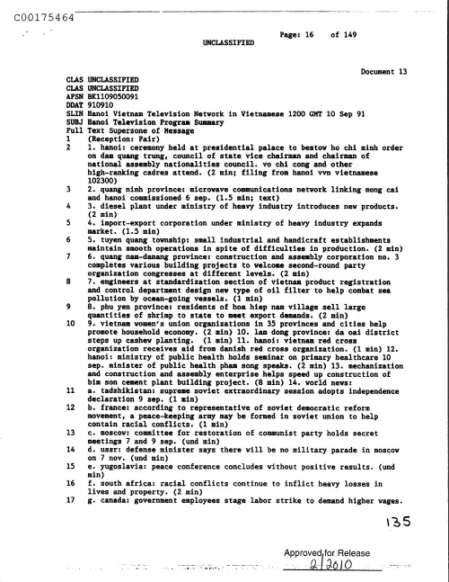 First page of CIAsX-Files-2015UFORelease - HANOI TELEVISION PROGRAM SUMMARY DOC_0005516722
