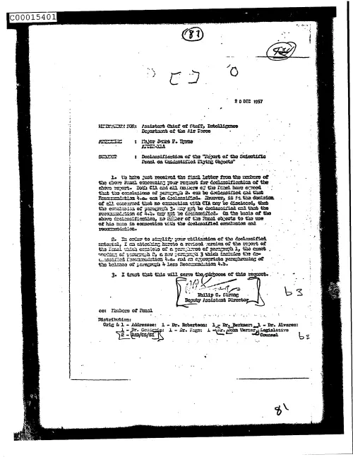 First page of CIAsX-Files-2015UFORelease - DECLASSIFICATION OF THE "REPORT OF THE SCIENTIFIC PANEL ON UNIDENTIFIED FLYING OBJECTS" DOC_000551