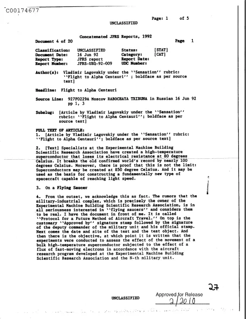 First page of CIAsX-Files-2015UFORelease - FLIGHT TO ALPHA CENTAURI DOC_0005516642