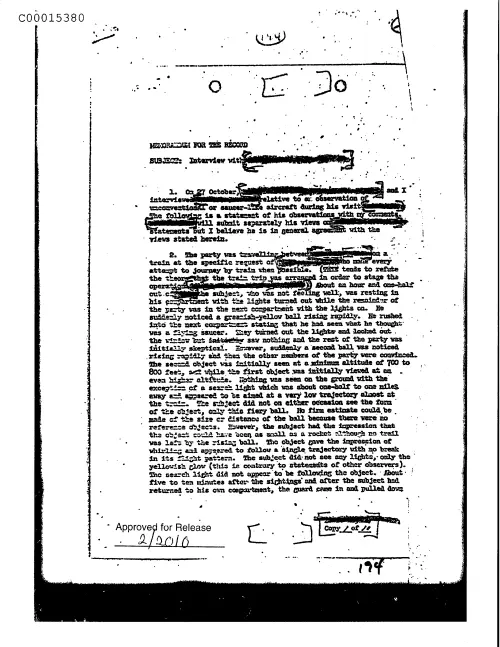 First page of CIAUFO - InterviewWithdeleted9discussesInterviewOf27OctoberpubdIsUnknownDoc_0005515994