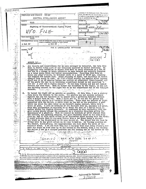 First page of CIAsX-Files-2015UFORelease - SIGHTING OF UNCONVENTIONAL FLYING OBJECT DOC_0005517732