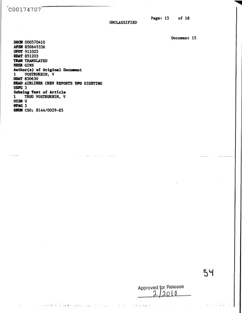 First page of CIAUFO - AirlinerCrewReportsUfoSightingDoc_0005516657