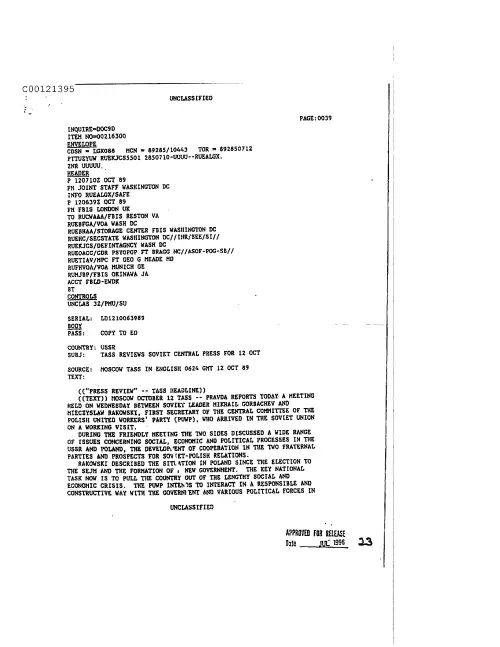 First page of CIAUFO - TassReviewsSovietCentralPressFor12OctDoc_0005516572