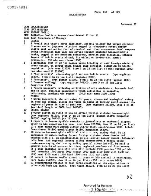 First page of CIAUFO - ComlistMoscowConsolidated21Jan91Doc_0005516693