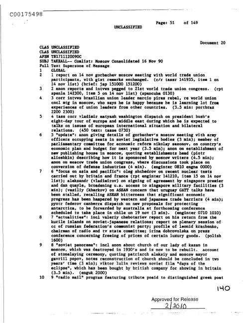 First page of CIAUFO - ComlistMoscowConsolidated16Nov90Doc_0005516730