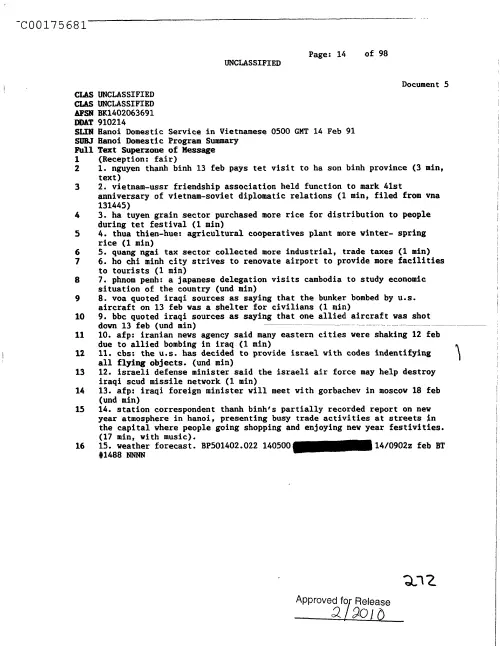 First page of CIAsX-Files-2015UFORelease - HANOI DOMESTIC PROGRAM SUMMARY DOC_0005517519
