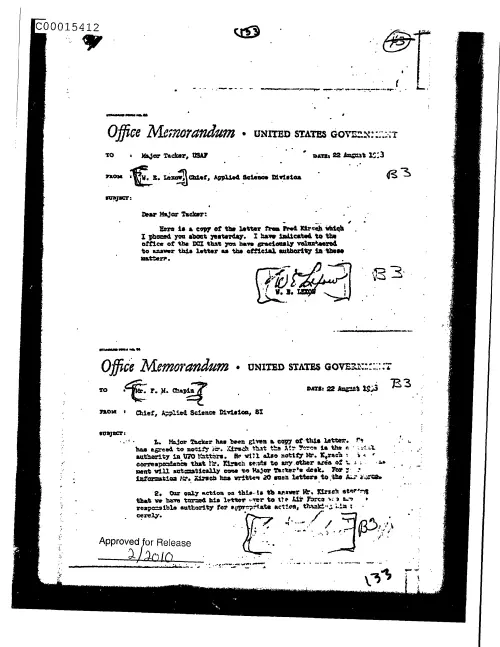First page of CIAUFO - UntitledtoTackerFromLexowDiscussingKirschLettersDoc_0005516046