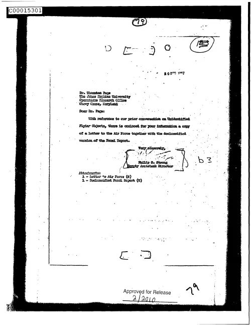 First page of CIAsX-Files-2015UFORelease - UNTITLED (TO THORNTON PAGE FROM PHILIP STRONG ENCLOSING COPY OF A LETTER WITH THE DECLASSIFIED VER