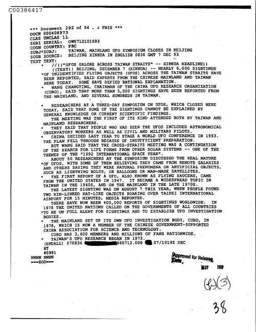 First page of CIAUFO - TaiwanMainlandUfoSymposiumClosesInBeijingDoc_0005517760
