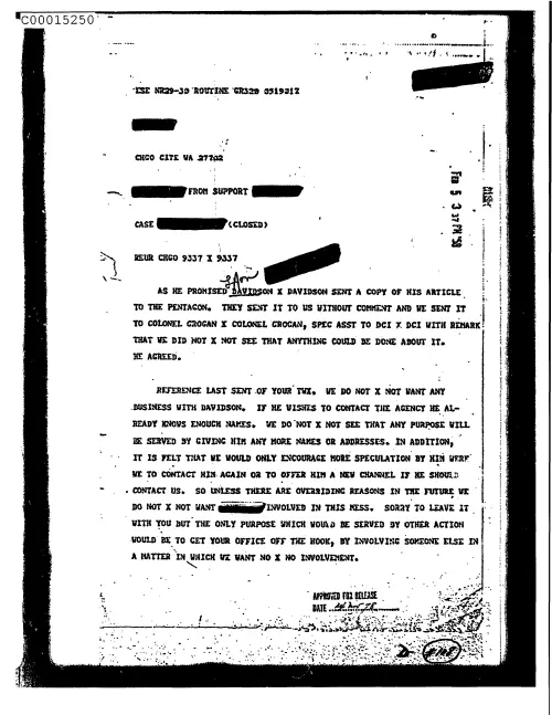 First page of CIAsX-Files-2015UFORelease - UNTITLED (DAVIDSON SENT A COPY OF HIS ARTICLE TO THE PENTAGON) DOC_0005515657