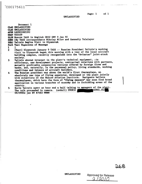 First page of CIAUFO - YeltsinBeginsVisitToUlyanovakDoc_0005517495