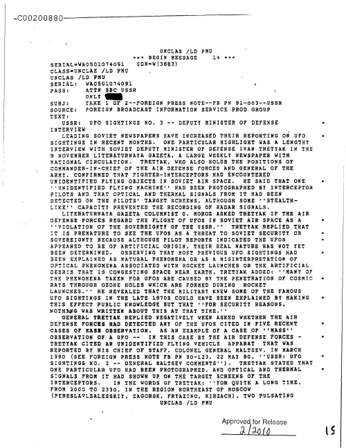First page of CIAUFO - estimatedPubDateTakes12--foreignPressNote--fbPn91-003---ussrDoc_0005517677