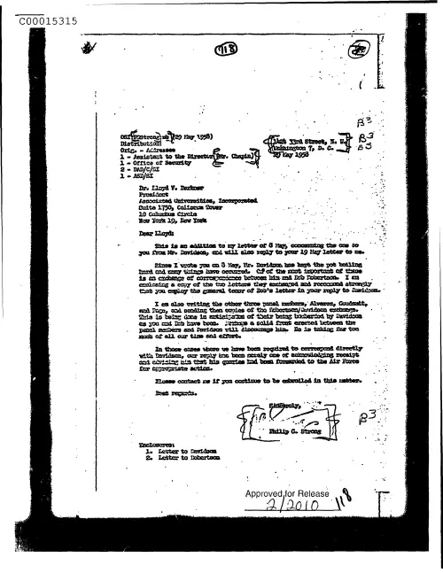First page of CIAsX-Files-2015UFORelease - UNTITLED (LLOYD BERKNER FROM PHILIP STRONG REGARDING LEON DAVIDSON'S POSSIBLE CONTACT WITH HIM) DO