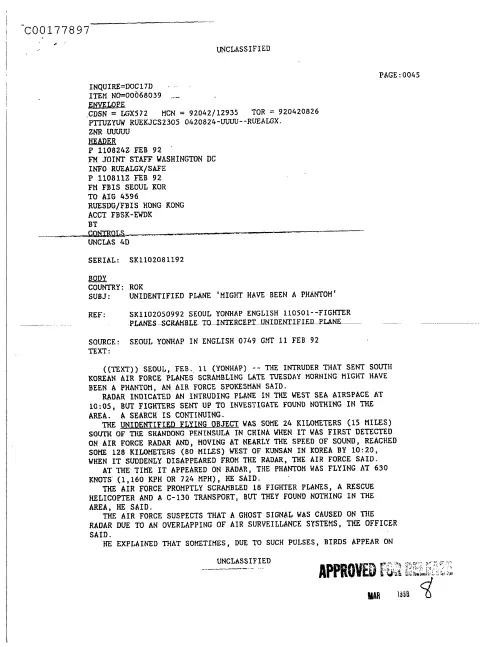 First page of CIAUFO - UnidentifiedPlanemightHaveBeenAPhantomDoc_0005527992
