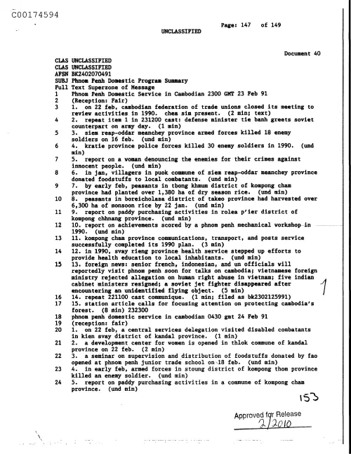 First page of CIAsX-Files-2015UFORelease - PHNOM PENH DOMESTIC PROGRAM SUMMARY DOC_0005516580