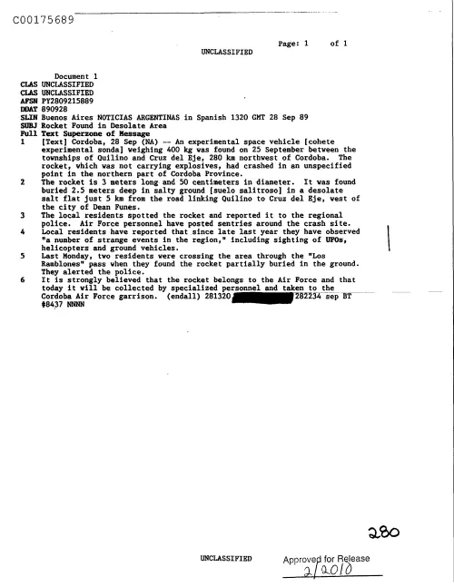 First page of CIAUFO - RocketFoundInDesolateAreaDoc_0005517525