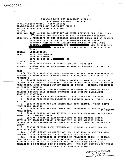 First page of CIAsX-Files-2015UFORelease - TELEVISION PROGRAM SUMMARY 192100: MRT91-163 DOC_0005517708