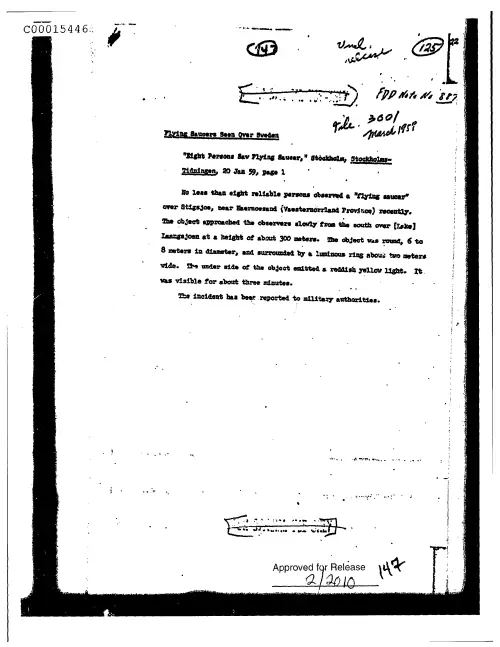 First page of CIAUFO - FlyingSaucersSeenOverSwedenDoc_0005516087
