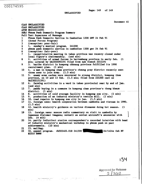 First page of CIAsX-Files-2015UFORelease - PHNOM PENH DOMESTIC PROGRAM SUMMARY DOC_0005516581
