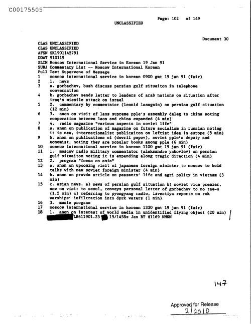 First page of CIAsX-Files-2015UFORelease - COMMENTARY LIST -- MOSCOW INTERNATIONAL KOREAN DOC_0005516753
