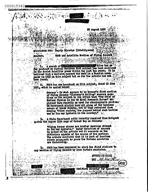 First page of CIAsX-Files-2015UFORelease - USSR AND SATELLITE MENTION OF FLYING OBJECTS DOC_0005515937