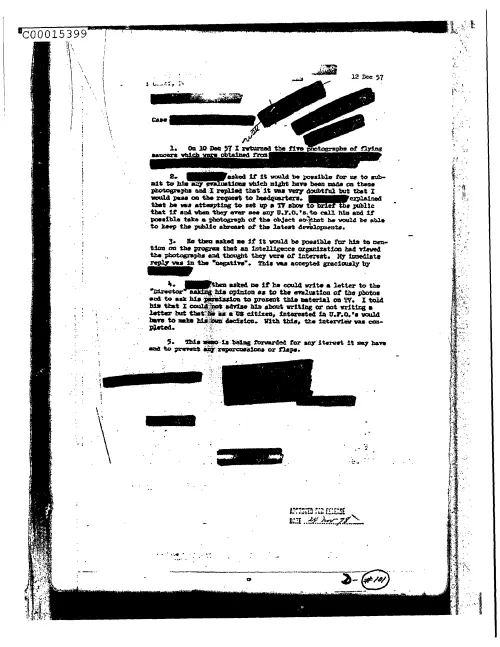 First page of CIAsX-Files-2015UFORelease - CASE (DELETED) (ON 10 DEC 57 FIVE POTOGRAPHS OF FLYING SAUCERS WERE RETURNED, DISCUSSES EVALUATION