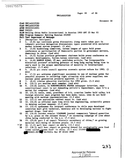 First page of CIAsX-Files-2015UFORelease - PROGRAM SUMMARY: BEIJING RUSSIAN 251900 DOC_0005517463