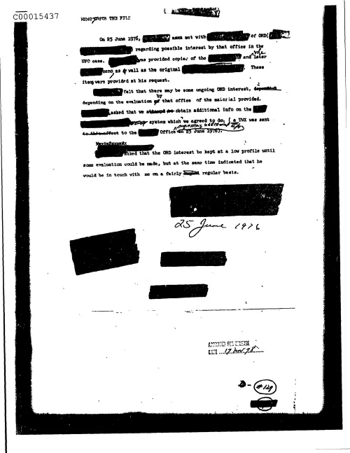 First page of CIAsX-Files-2015UFORelease - UNTITLED (ON 25 JUNE 1976 MET WITH ORD REGARDING POSSIBLE INTEREST IN THE UFO CASE) DOC_0005516072