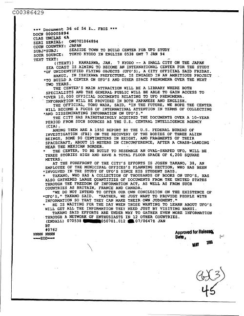 First page of CIAUFO - SeasideTownToBuildCenterForUfoStudyDoc_0005517787
