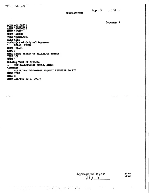 First page of CIAUFO - ShortReviewOfRadiationEnergyDoc_0005516651