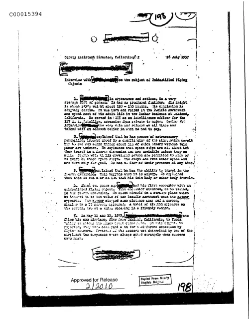 First page of CIAsX-Files-2015UFORelease - INTERVIEW WITH (DELETED) ON THE SUBJECT OF UNIDENTIFIED FLYING OBJECTS DOC_0005516028