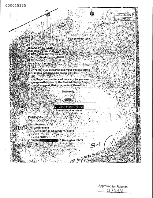 First page of CIAsX-Files-2015UFORelease - UNTITLED (TO GARY LESLEY FROM (DELETED) ACKNOWLEDGING HIS RECENT LETTER CONCERNING UNIDENTIFIED FL
