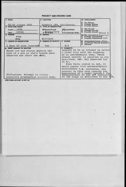 First page of 1957.08 - 6969187 - Cambria AFS, California