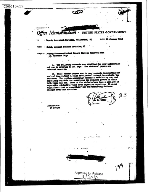 First page of CIAUFO - FlyingSaucers-StudentPapersThereonReceivedFromDr.ThorntonPageDoc_0005516053