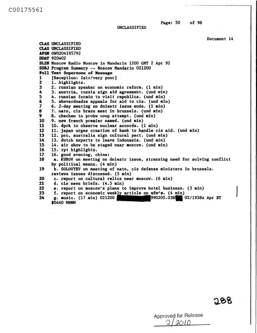 First page of CIAUFO - ProgramSummary--MoscowManderin021200Doc_0005517120