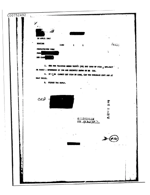 First page of CIAUFO - UntitledordForTrainingNeedsLoanOfFilm-Ufo-factOrFancyDoc_0005517801