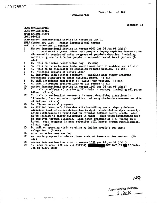 First page of CIAsX-Files-2015UFORelease - COMMENTARY LIST -- MOSCOW INTERNATIONAL KOREAN DOC_0005516755