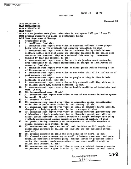 First page of CIAUFO - ProgramSummaryRioGloboTvPortuguese172300Doc_0005517468