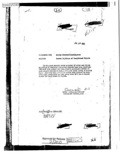 First page of CIAsX-Files-2015UFORelease - RECENT SIGHTINGS OF UNEXPLAINED OBJECTS (WITH MEMO ATTACHED DATED 521202, SUBJECT: UNIDENTIFIED FL