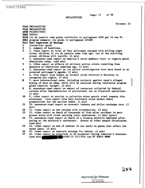 First page of CIAUFO - ProgramSummaryRioGloboTvPortuguese101600Doc_0005517467