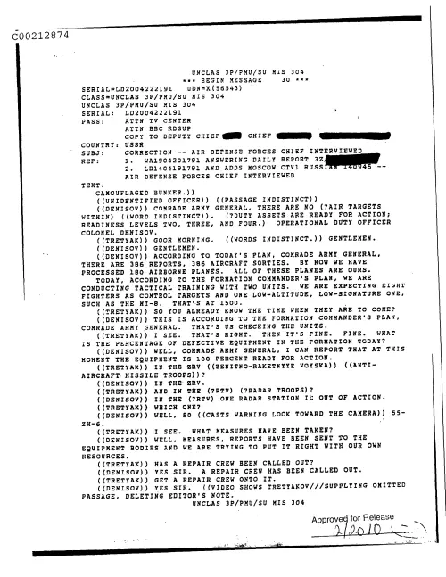First page of CIAUFO - estPubDateCorrection--AirDefenseForcesChiefInterviewedDoc_0005517719