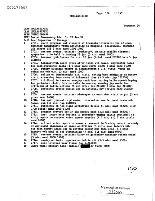 First page of CIAsX-Files-2015UFORelease - SOVIET COMMENTARY LIST FOR 27 JAN 91 DOC_0005516756