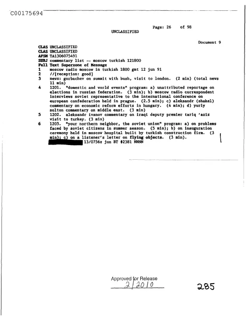 First page of CIAUFO - CommentaryList--MoscowTurkish121800Doc_0005517529