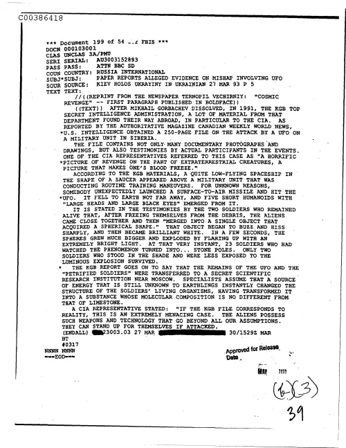 First page of CIAsX-Files-2015UFORelease - PAPER REPORTS ALLEGED EVIDENCE ON MISHAP INVOLVING UFO DOC_0005517761