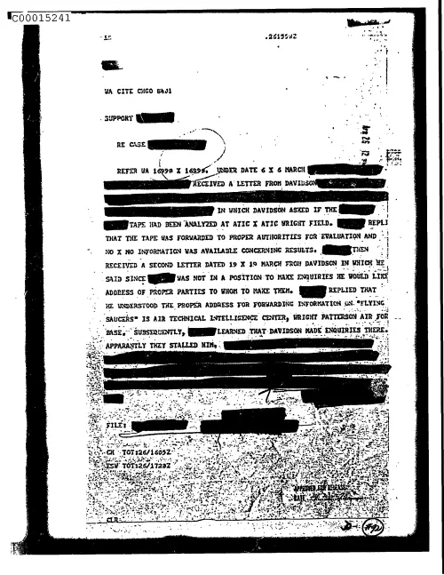 First page of CIAsX-Files-2015UFORelease - UNTITLED (RECEIVED TWO LETTERS FROM DAVIDSON ASKING INFORMATION ON UFOS) DOC_0005515648