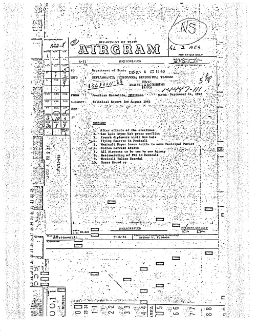 First page of NSAUFO - DOS Airgram Political Report