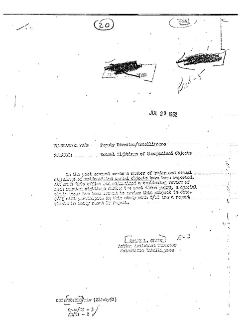 First page of CIAUFO - RECENT SIGHTINGS OF UNEXPLAINED OBJECTS (WITH MEMO ATTACHED DATED 52120 2, SUB