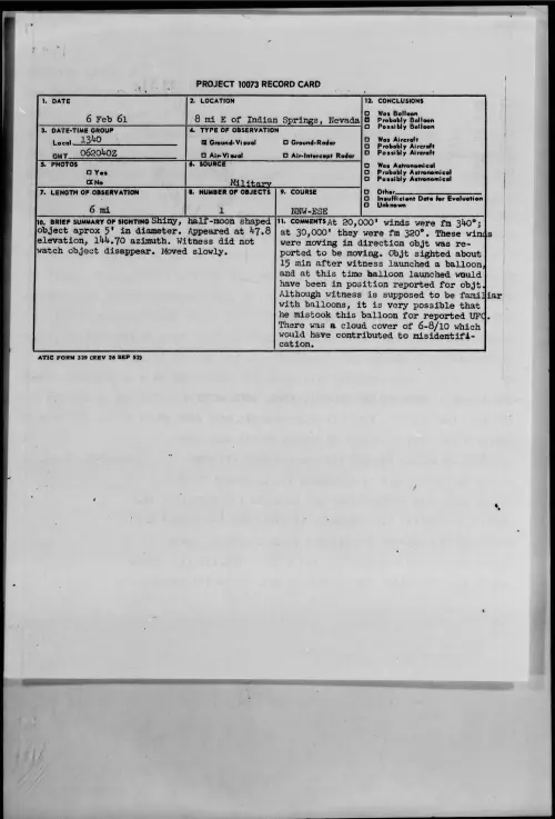 First page of 1961.02 - 8632816 - 8 Mi E of Indian Springs, Nevada