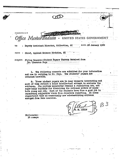 First page of CIAUFO - FLYING SAUCERS--STUDENT PAPERS THEREON RECEIVED FROM DR. THORNTON PAGE